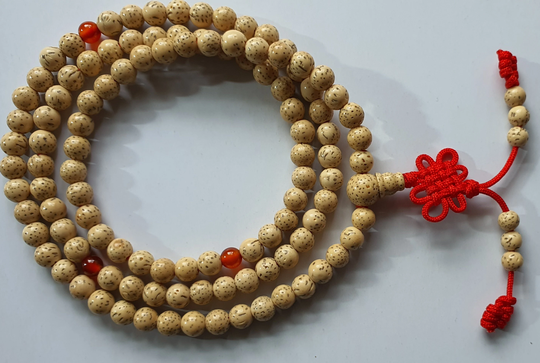 6mm Premium Quality Lotus Seed Prayer 108+1 Beads Wrist Mala Necklace With Red Endless Knot Tassel