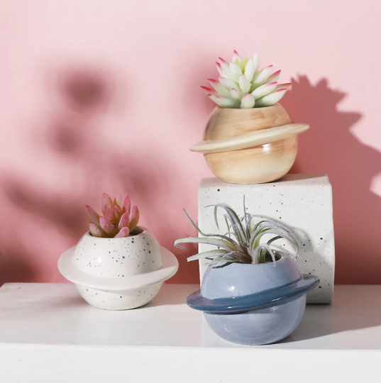 Succulent Planet Star Ceramic Planter Pot | Small Saturn Space Potter Planting