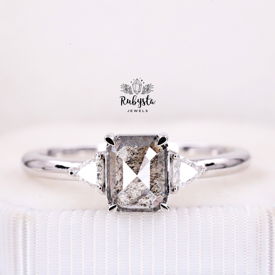 Salt & Pepper Diamond Ring | Engagement Emerald Promise For Gift