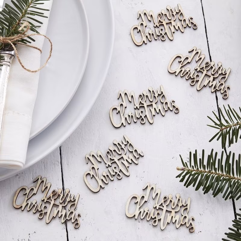 Merry Christmas Wooden Confetti Rustic Party Decorations Seasons Gifts Sprinkle