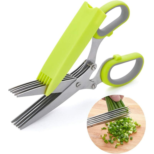 Herb Scissors with 5 Layer Stainless Steel Blades, Kitchen Gadgets with Safety Cover, Sharp Kitchen Shears/Chopper/Cutter/Meat Grinder, Dishwasher