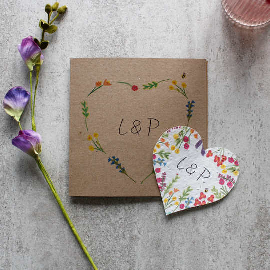 Anniversary Personalised Card & Seed Heart - & Gift in One Wildflower Paper Paper Card- Plantable