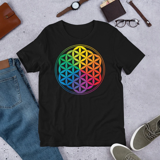 Seed Of Life Short-Sleeve Unisex T-Shirt - Buddhist Shirt, Yogi Clothing, Creative Meaningful Symbol, Enlightenment Pure Love, Rainbow Color