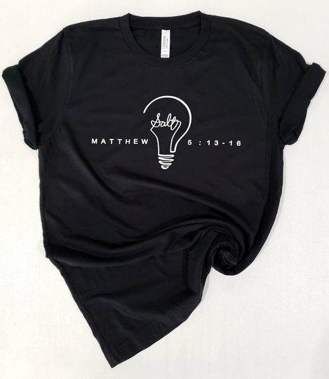 Salt & Light Christian Tees, Inspirational T-Shirt, Be Light Bible Verse, Bella Canvas 3001 Black Shirt