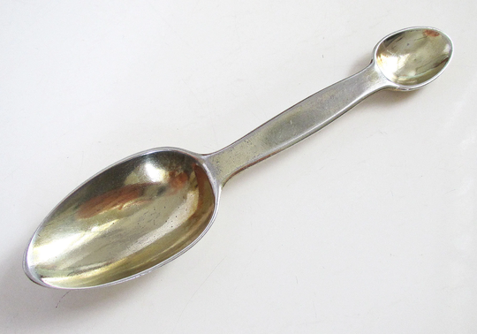 Antique Edwardian | 1910 Solid Sterling Silver Gilt Double Ended Medicine Medical Syrup Spoon. English Early 20Th-Century