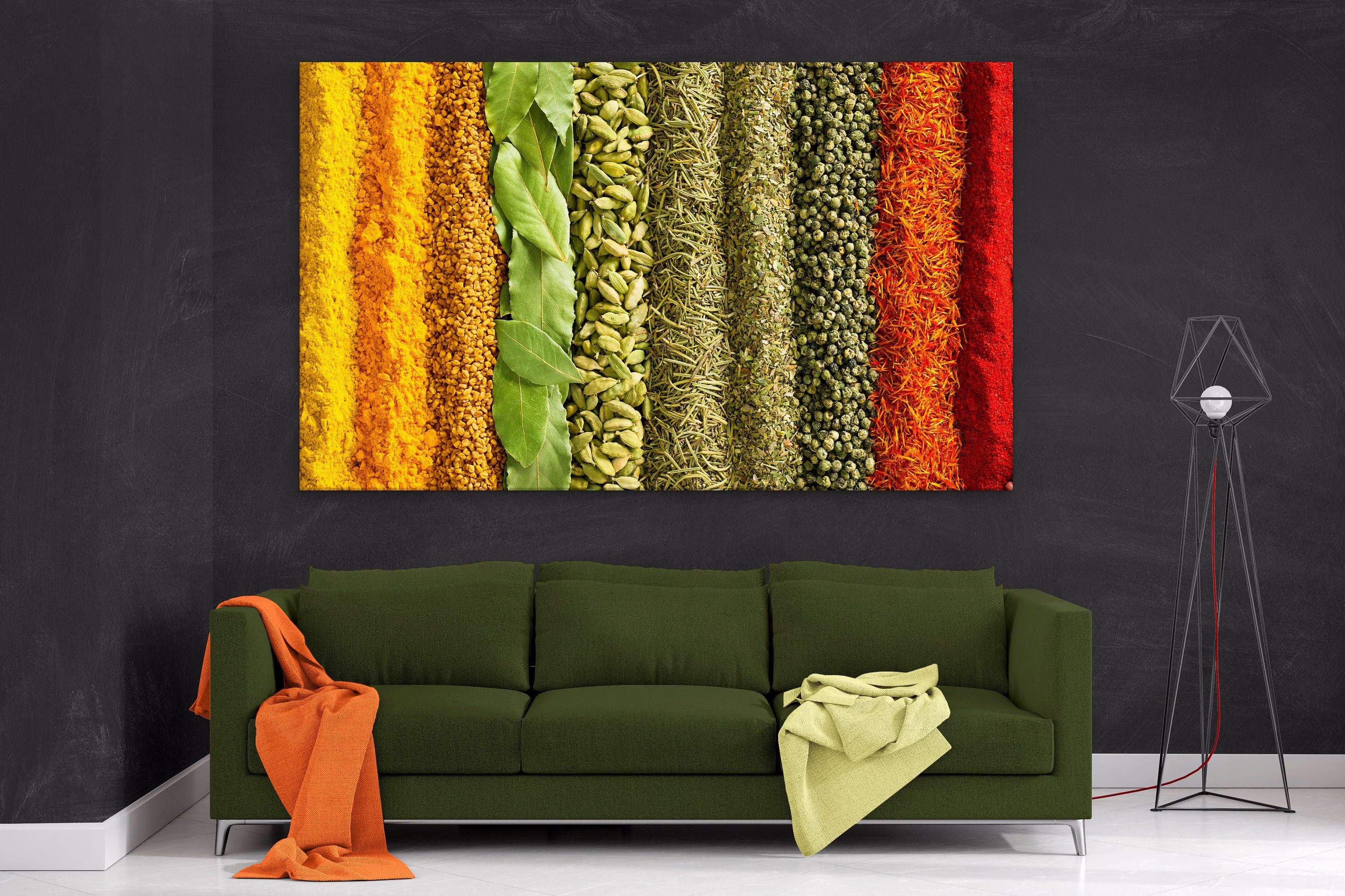 Kitchen Wall Decor, Spices & Herbs Art, Canvas Print Set, Extra Large Food Living Room Prints Set