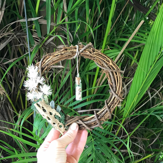 Dried Floral Crystal Wreath With Pendant // Cottage Core Home Decor