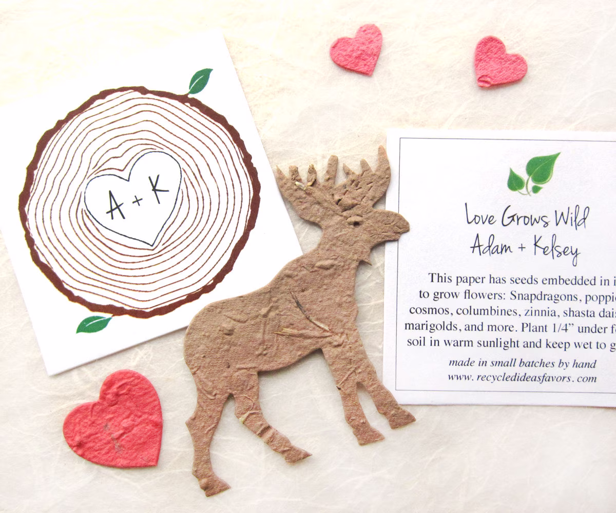 20 Woodland Moose Seed Paper Baby Shower Favors - Flower Seeds
