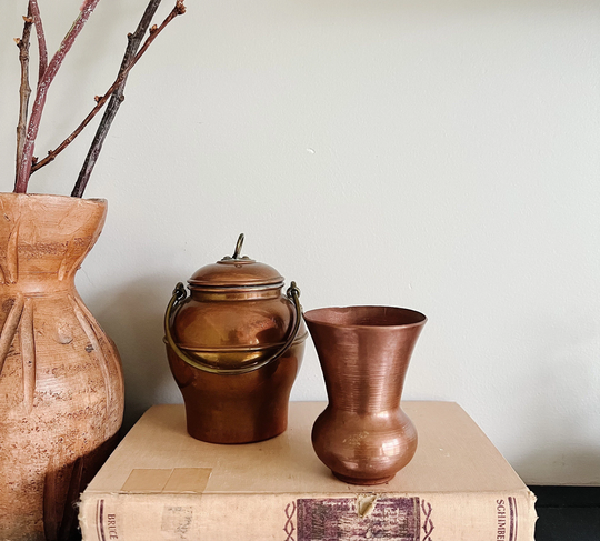 Vintage Copper Pot/Vase Set | 2, Bucket Planters, Unique Bud Vase & Canister Mcm Decor, Home