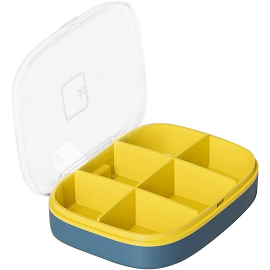 Briday - Transparent Layer Pill Box Organizer, Portable Pocket Pill Box Carrier Medicine Storage Box(Yellow, 6 grids)