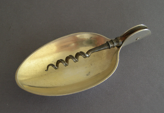 George W. Shiebler Antique Sterling Silver Folding Medicine Corkscrew Spoon
