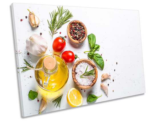 Spices Herbs Olive Oil Canvas Wall Art Picture Print