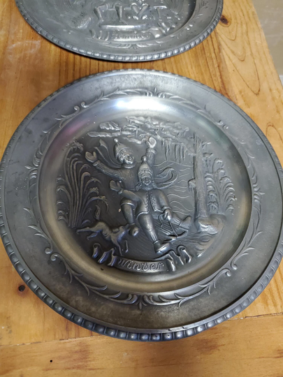 Vintage 95% Pewter Sks Zinn Decorative Plates, Decor Wall Hanging, German, All Four Seasons - Set Of