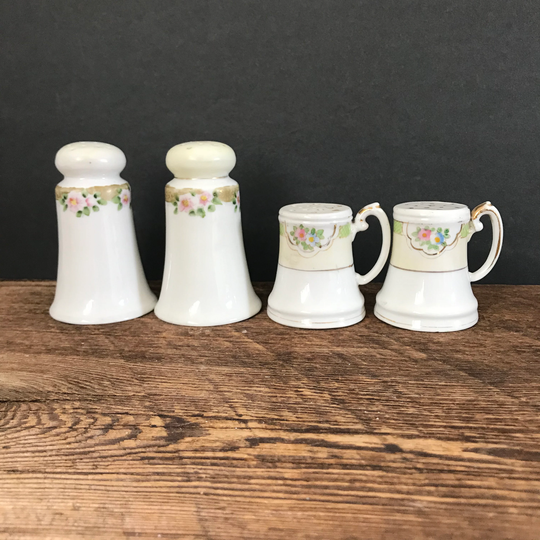 Vintage Salt & Pepper Sets Nippon Pink Rose White China Shakers Set Of Two Tableware Collectible Shaker