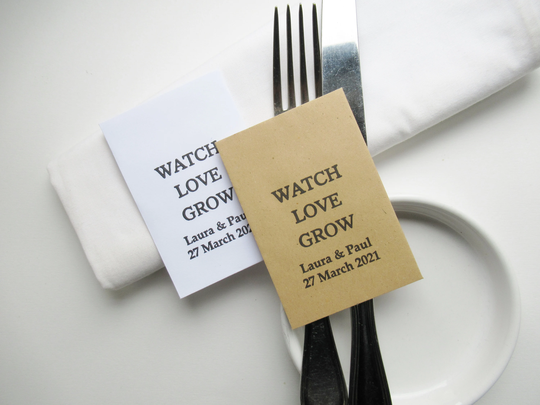 Diy Personalized Wedding Seed Favors, Eco Friendly Minimalist Packets, Watch Love Grow With Names & Date