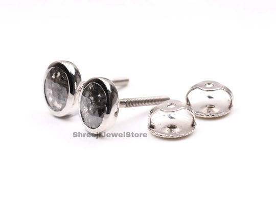 Salt & Pepper Diamond Earring Studs | Minimalist Stud Oval Cut Pair Pairs J0087