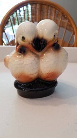 Vintage Retro Boho Mid Century Mcm Adorable Orange, Cream, & Black Love Birds Couple/Doves/Tropical Ceramic Planter -Succulents