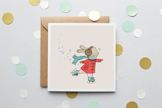 Skater Bunny, Christmas Card, Kids' Christmas, Greetings Children's Festive, Seasons Greetings, Baby 1st Girl's Xmas