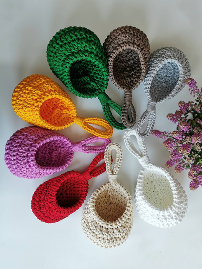 Crochet Hanging Basket, Home Organizer Crochet Box, Small Storage Plant Hanger