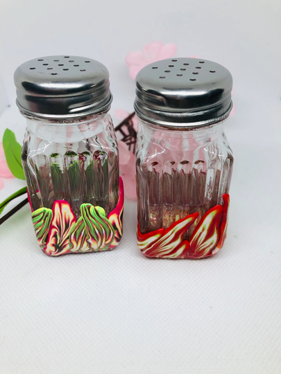 Salt & Pepper Set, Decorative Salt Polymer Clay Glass Set Of Two, Kitchen Accents, Home Decor