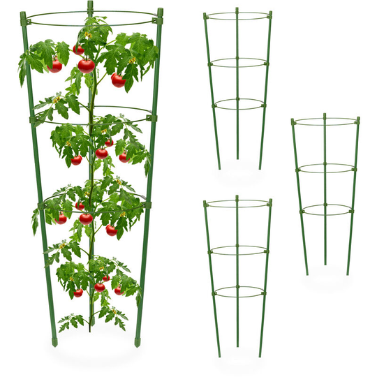 Climbing Aid Set of 4, Metal & Plastic, 45 cm, 3 Adjustable Rings, Trellis Frame Vines Garden Plants, Green - Relaxdays