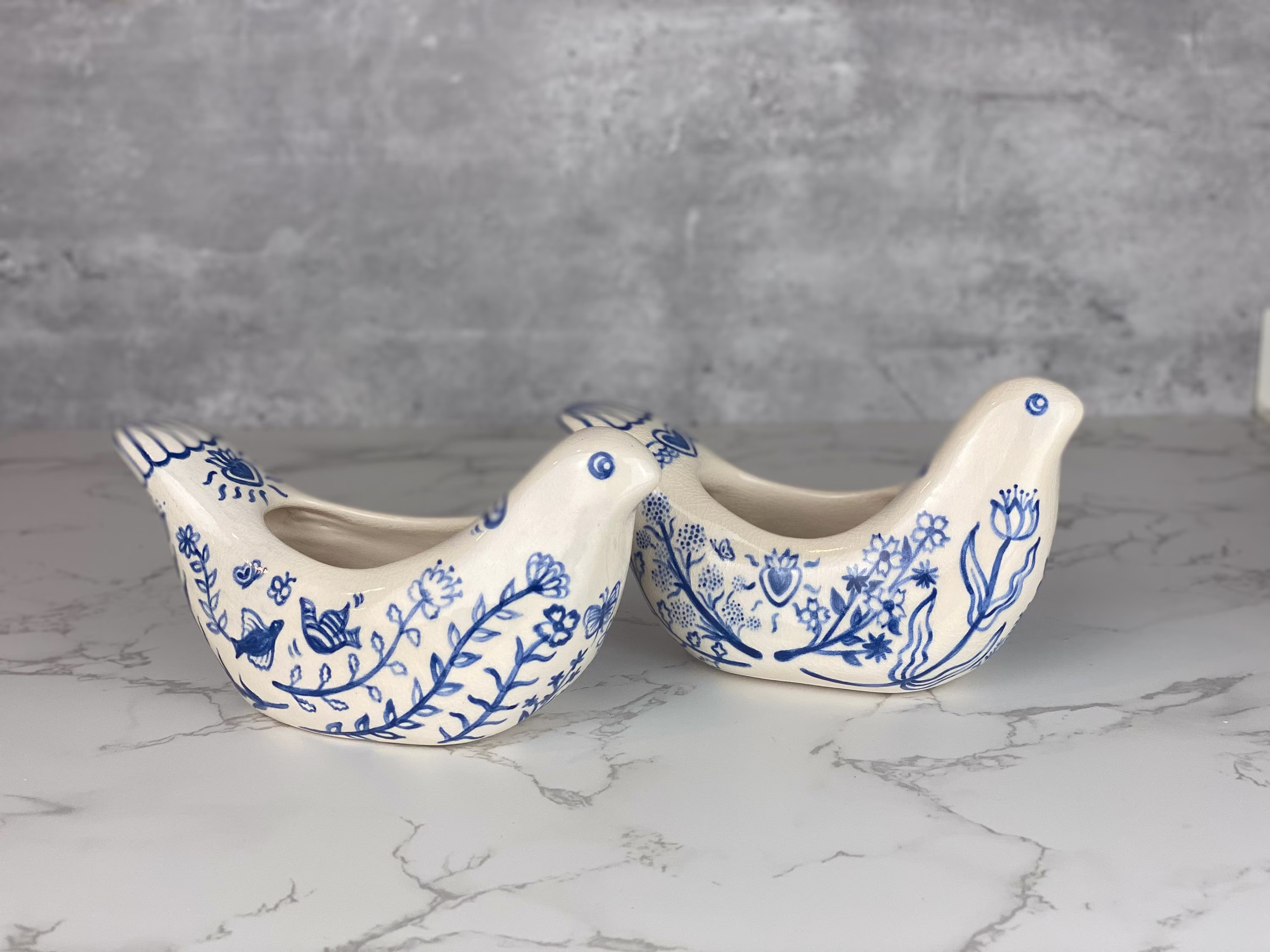Two Blue Doves Pottery Pots