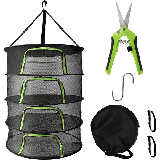Mesh Drying Rack, 4-Layer U-Shaped Zippered Plant Drying Rack, Comes with Scissors and Foldable Hanging Herb Drying Net