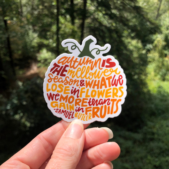 Hand-Lettered Mellower Season Pumpkin Sticker, Fall Autumn Art