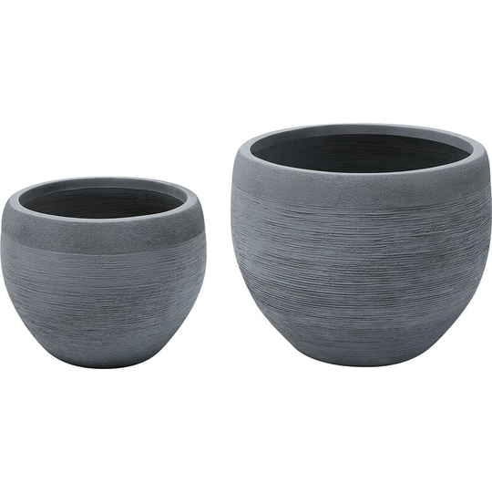 Beliani - Outdoor Plant Pot Planter Set Round Stone uv Resistant Grey Zakros - Grey