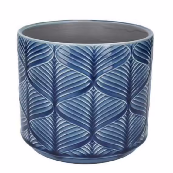 Navy Blue Wave Glazed Ceramic House Plant Pot Cover, Geometric Design, Indoor Succulent Planter - 4 Sizes