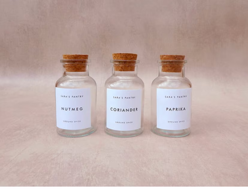 Set 12 Cork Stopper Spice Jars | Apothecary Style Pantry Organisation Spice Jars Cork Jar Home