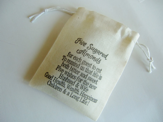 Wedding Favor Bags With Italian Poem, Five Sugared Almonds, Tradition