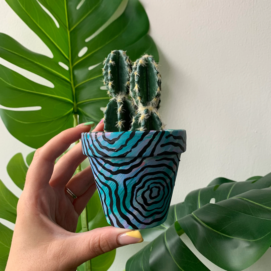 Hand Painted Blue & Purple Swirl Pattern Plant Pot