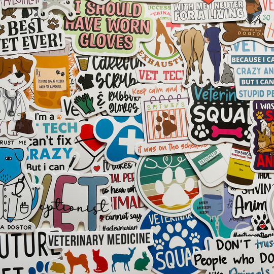 25/50 Vinyl Vet Stickers | Die Cut Decal Set Waterproof Reusable Veterinary Animal Medicine Doctor Nurse Student Planner Laptop Case