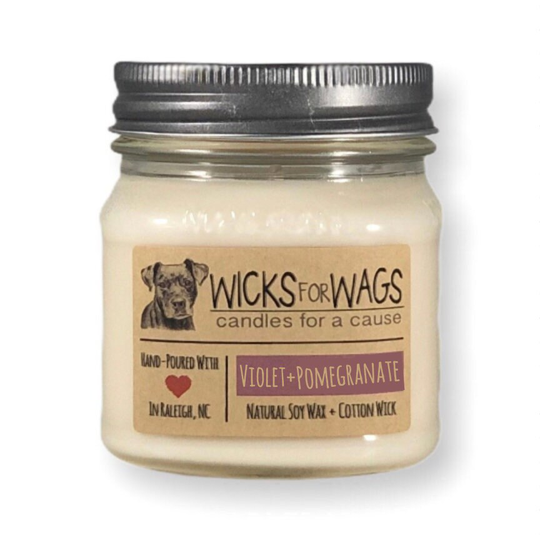 Violet + Pomegranate Soy Candle - Handmade 8Oz Mason Jar Scented Natural ~ Vegan Donation To Animal Rescue Group Included