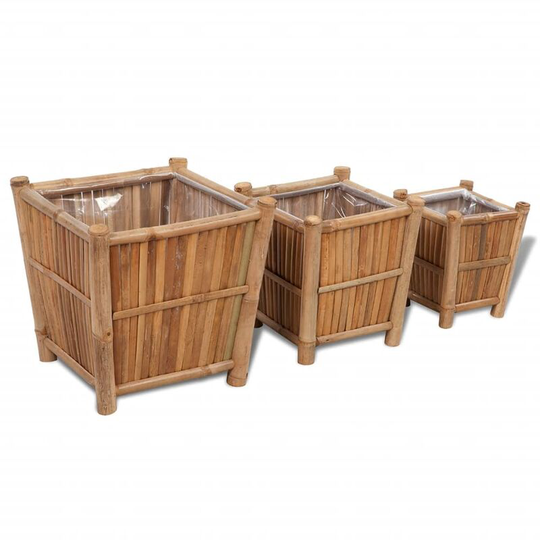 Devenirriche - 3 pcs Bamboo Raised Bed with Nylon Lining - Brown
