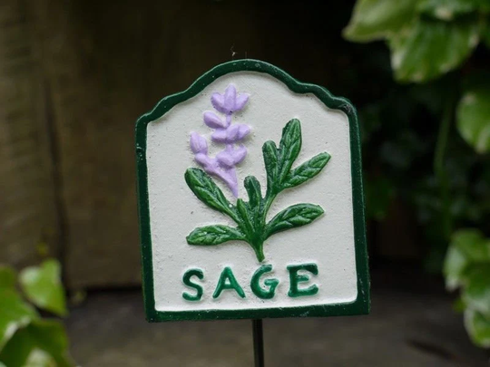 Sage Herb Marker Free Delivery Cast Iron Plaque On Stake Hand Painted Great For Garden, Allotment Or Greenhouse 29cm Tall