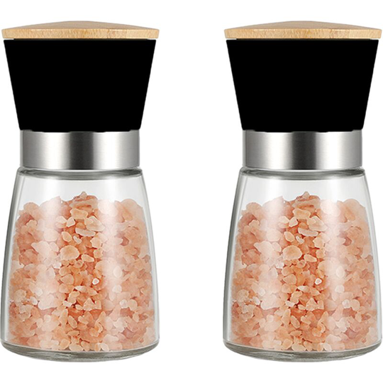 Salt and Pepper Grinders Refillable Peppercorn Mills Set Ceramic Core Adjustable Coarseness black