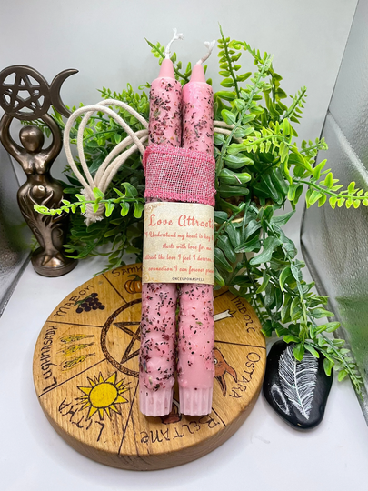 Love Attraction Hand Rolled Ritual Altar Spell Candles | Self Witchcraft Wiccan Pagan Natural