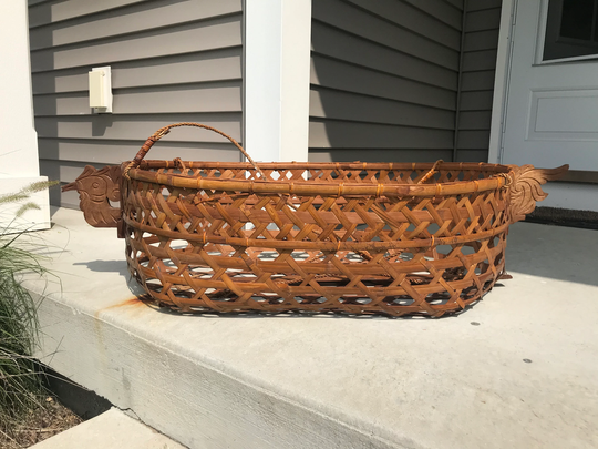 Vintage Very Large Mid Century/Hollywood Regency/Bohemian Woven Wicker/Rattan Hanging Basket