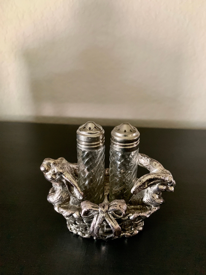 Vintage Arthur Court Bunny Salt & Pepper Holder, Cast Aluminum, Shakers, Table Top Decor