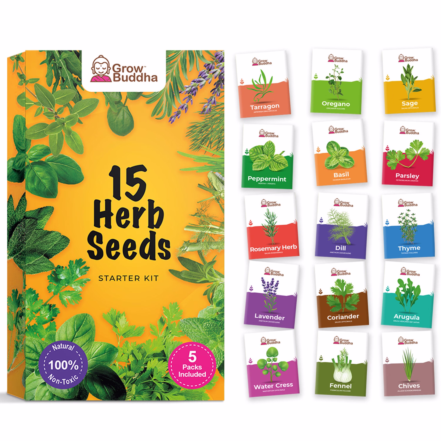 Herb Seeds, Seed Packets, Grow Buddha 15 Varieties Your Own Indoor Herb Garden Seeds Set Growing Kit