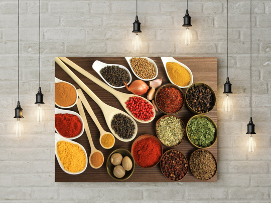 Herbs & Spices Canvas in The UK Wall Art Decor Picture Print Gift Him Her Home Cooking Cook Spice Kitchen Restaurant Spoons Food Flavour