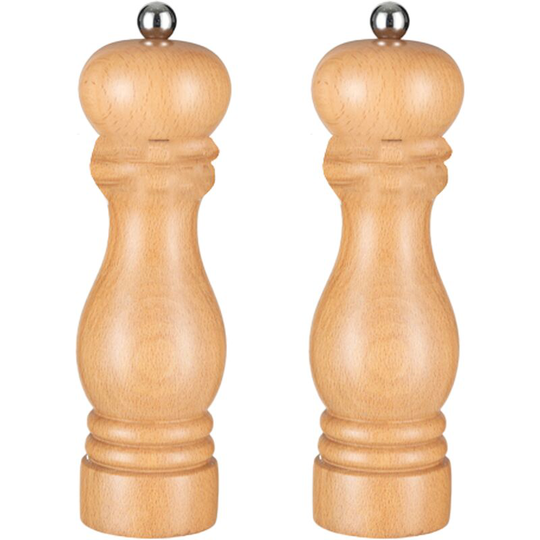 Salt and Pepper Grinder Set,Manual Pepper Mills with Adjustable Coarseness, Refillable Spice Grinders 7 inch natural color