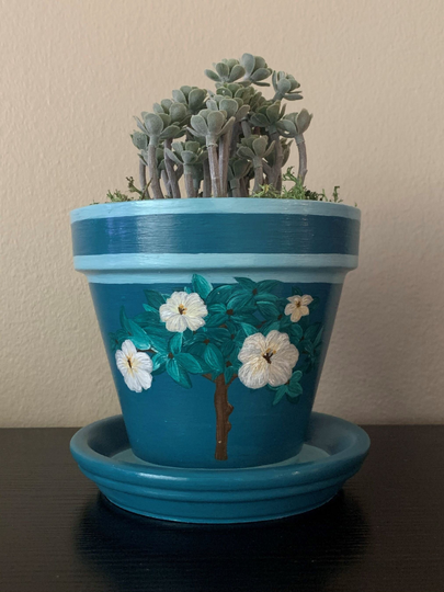 Azalea Planter With Drainage Tray | Custom Bushel Terracotta Pot Saucer Hand-Painted Decorative Planter, Made-To-Order