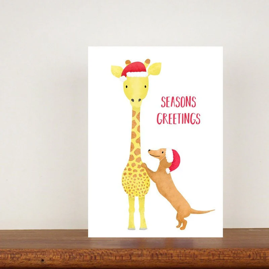 Seasons Greetings Giraffe & Dachshund Christmas Card, Cards, Card, Animal Cards