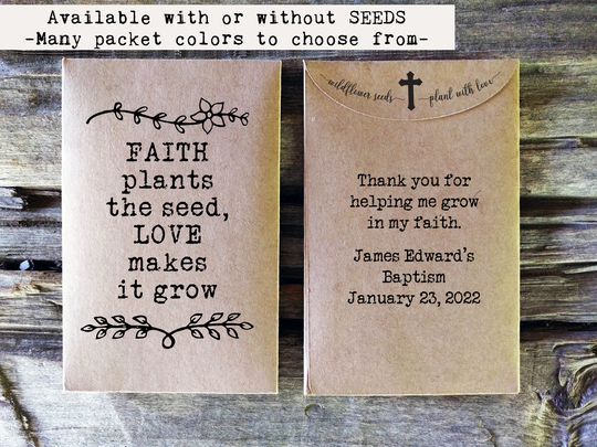 Christian Baby Shower Seed Packet Favor. Faith Plants The Custom Seed Packets. Personalized Bible Verse Rustic Favor