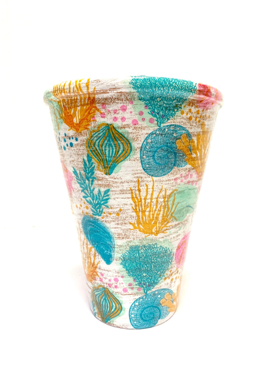 Seashell Decoupaged Flower Pot, Ocean Decor, Seashell Lake House Planter, Seaside Beach Planter