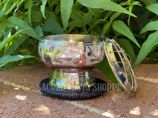 Silver Incense Burner With Colorful Etchings For Resin Incense, Stick Cone Charcoal, Smudge Pot, Bowl, Altar Bowl