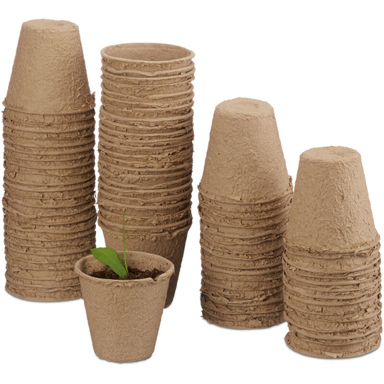 Relaxdays - Set of 80 Flower Pots, Biodegradable, Planter, Cellulose, Round, 8 cm, Beige